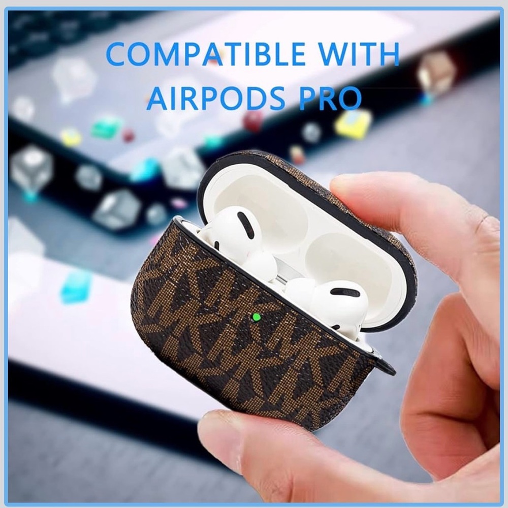 Michael Kors Brown/Tan Monogram AirPods Pro Carry Case with Clip - Picture 3 of 5